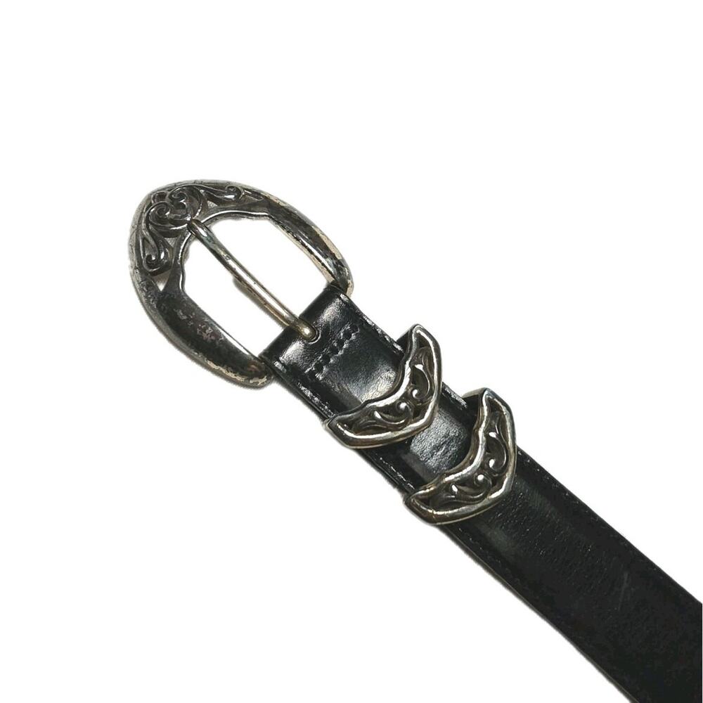 Brighton Black Leather Double Loop Intricate Buckle Womens Size Large 20203